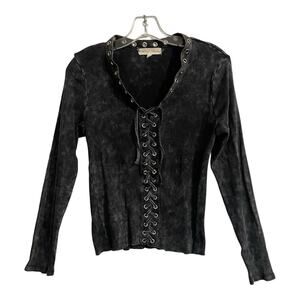 Gilded Intent Shirt Women XL Black Metal Laceup Fairy Grunge Whimsy Goth Rocker